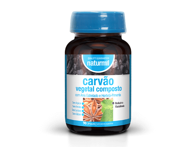Suplemento de Carvão Vegetal Composto Naturmil para redução de gases e flatulência.